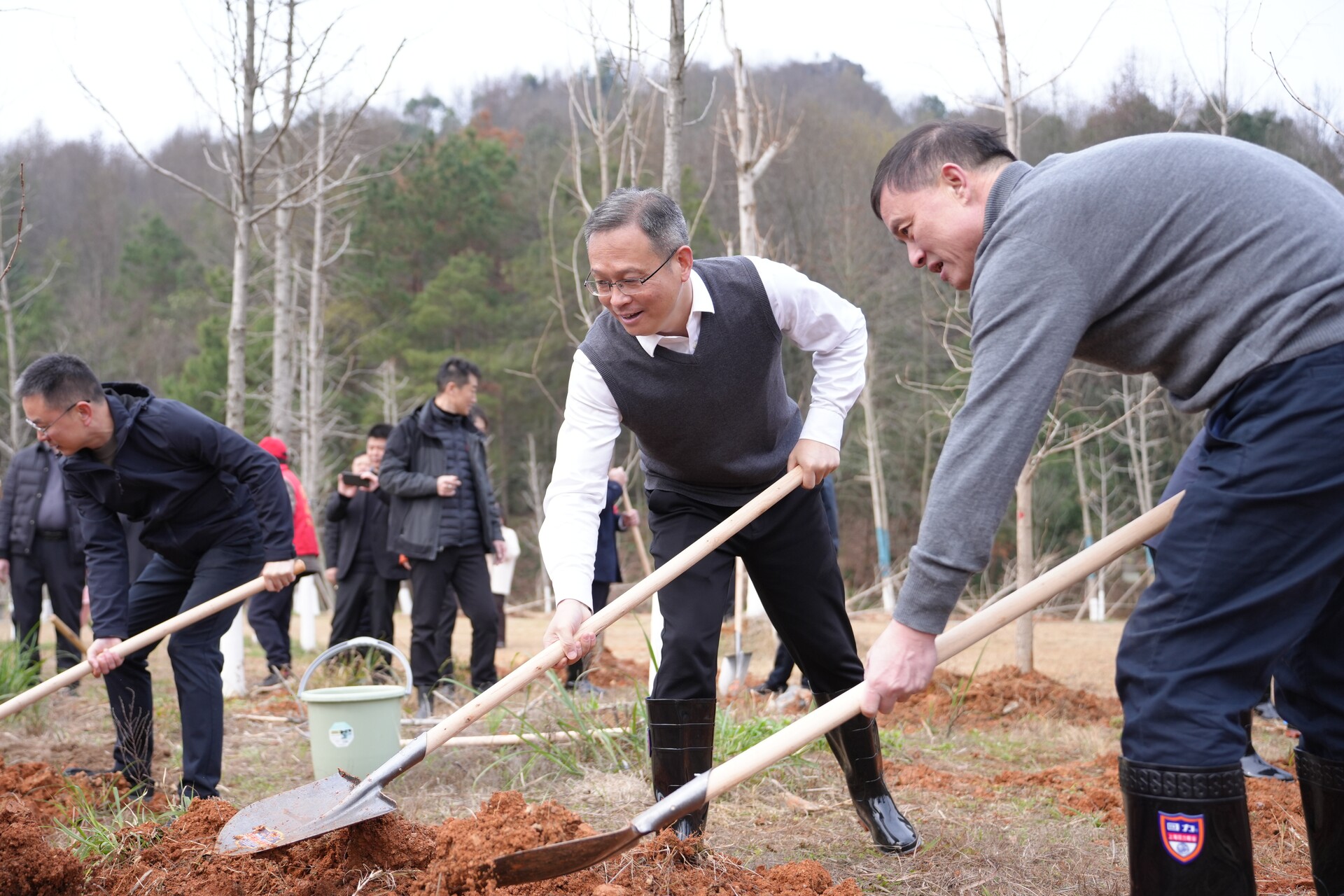 毛政 林亮亮参加义务植树活动
